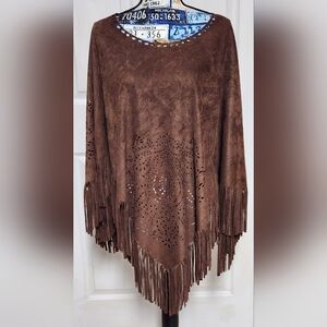 Cato Est.1946 Faux Suede Fringe Poncho Shawl One Size